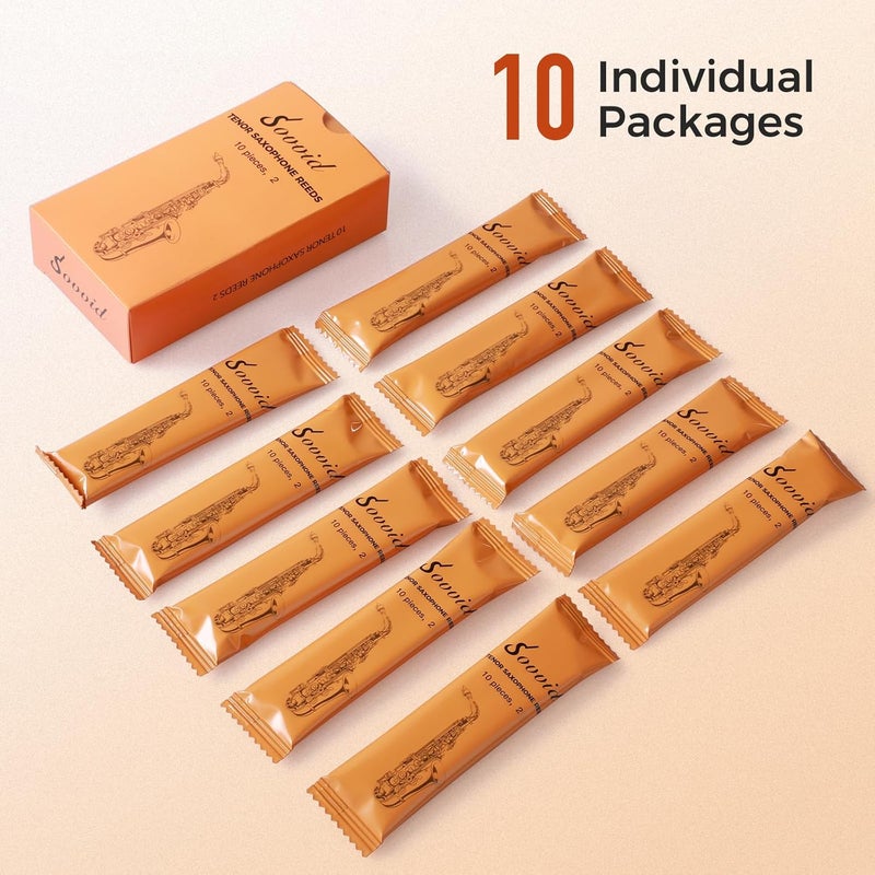 Sovvid Handcrafted Tenor Saxophone Reeds 2.0 – Premium Natural Cane, Warm & Rich Tone, Durable & Consistent, Thinner Tip for Easy Play, Individually Packed with Portable Reed Case (Box of 10) - Image 4
